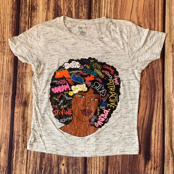 Onfire Women's Short Sleeve Empowering Words Pullover Gray Graphic T-Shirt Sz: L - Picture 1 of 5